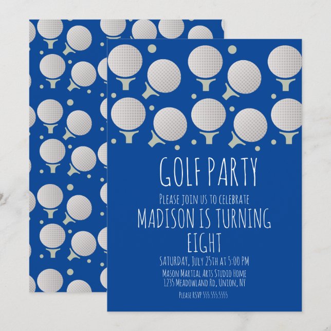 Invitation Enfants Golf Balls Anniversaire Fête Green Invitat (Devant / Derrière)