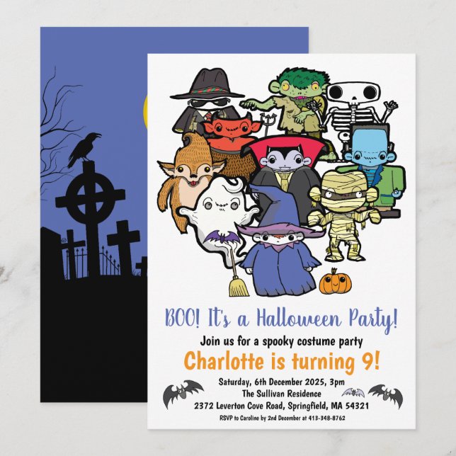 Invitation Enfants Halloween Anniversaire (Devant / Derrière)