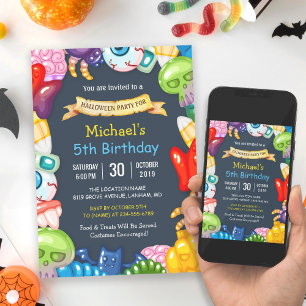 Invitation Enfants Halloween Anniversaire Fête Monstres color