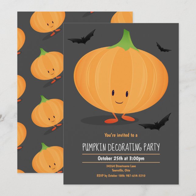 Invitation Enfants Halloween Citrouille Décoration Fête Invit (Devant / Derrière)
