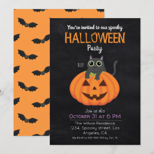Invitation Enfants Halloween partie chat noir citrouille éffr