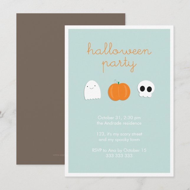 Invitation Enfants Halloween Party mignon crâne Citrouille fa (Devant / Derrière)