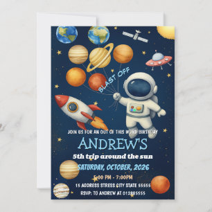 Invitation Enfants individuels Astronaute spatiale Anniversai