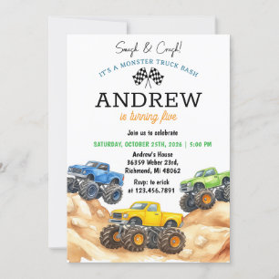Invitation Enfants individuels Monster Truck Anniversaire