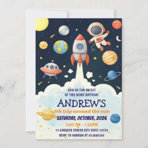 Invitation Enfants individuels - vaisseau-fusée extra-atmosph