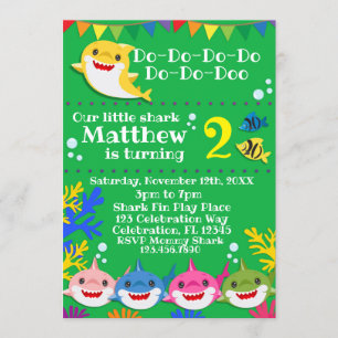 Invitation Enfants Jaunes Requin Vert Anniversaire