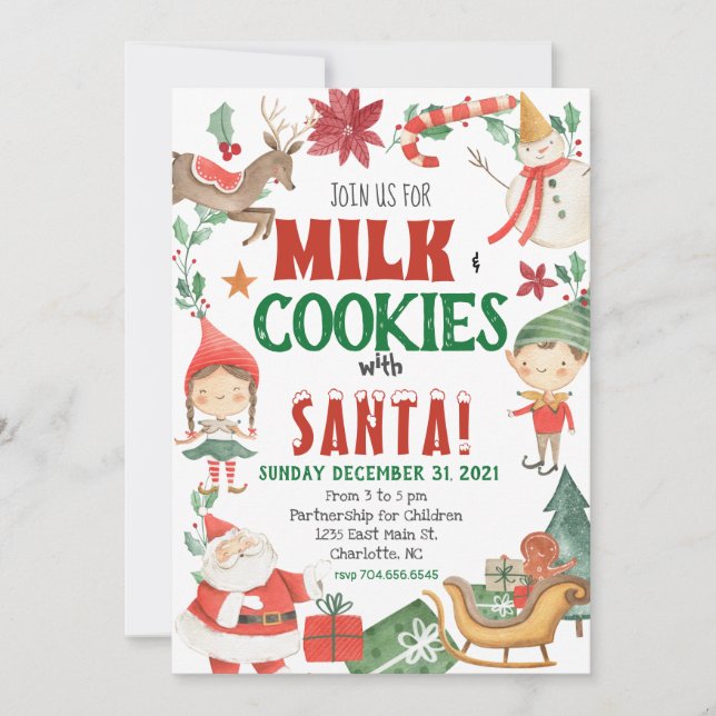 Invitation Enfants Lait de Noël et Cookies (Devant)