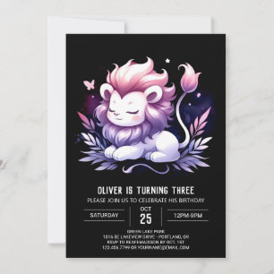 Invitation Enfants Lion minimaliste Anniversaire