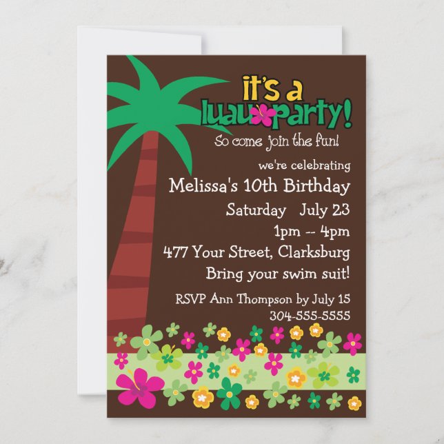 Invitation Enfants Luau (Devant)