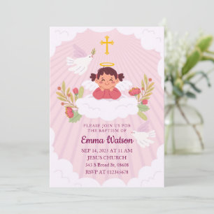Invitation Enfants mignonne rose bébé fille Baptême Christeni