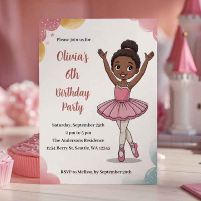 Invitation Enfants mignons Ballerina Anniversaire (Créateur téléchargé)