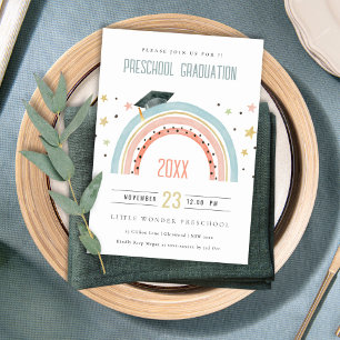 Invitation Enfants mignons Boho Arc-en-ciel Étoiles préscolai