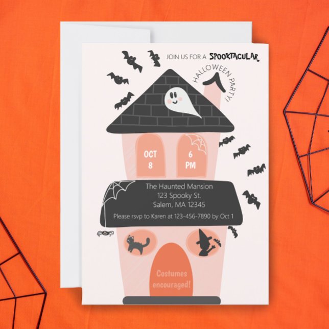 Invitation Enfants mignons rose et orange Fête Costume Hallow (Créateur téléchargé)