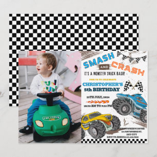 Invitation Enfants modernes Monster Trucks Anniversaire