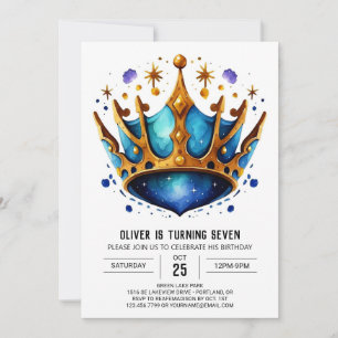 Invitation Enfants modernes Prince Crown Anniversaire