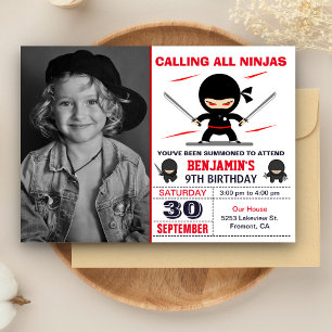 Invitation Enfants Ninja Warrior Mignons Photo Anniversaire