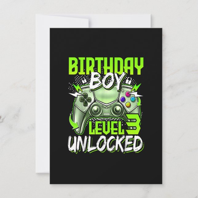 Invitation Enfants Niveau 3 Vidéo Déverrouillé Gamer Birthda (Devant)