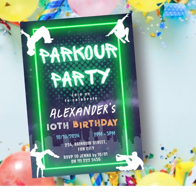 Invitation Enfants Parkour fête anniversaire (Kids Parkour Party Birthday Invitation)