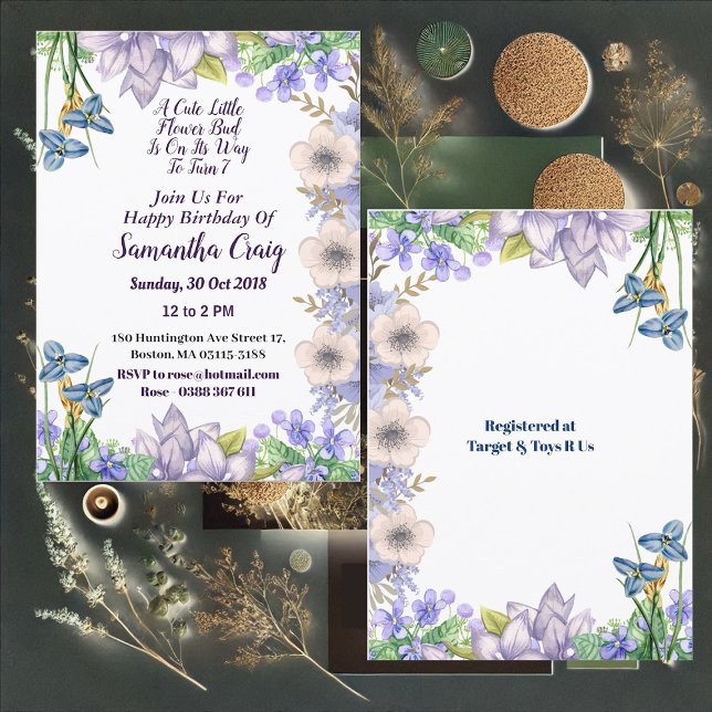 Invitation Enfants Pastel Blue Little Flower Bud Floral Anniv (Kids Pastel Blue Little Flower Bud Floral Birthday Invitation)
