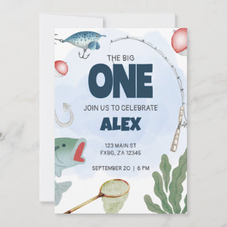Invitation Enfants Pêche Thème Anniversaire Bleu Vert Invitat