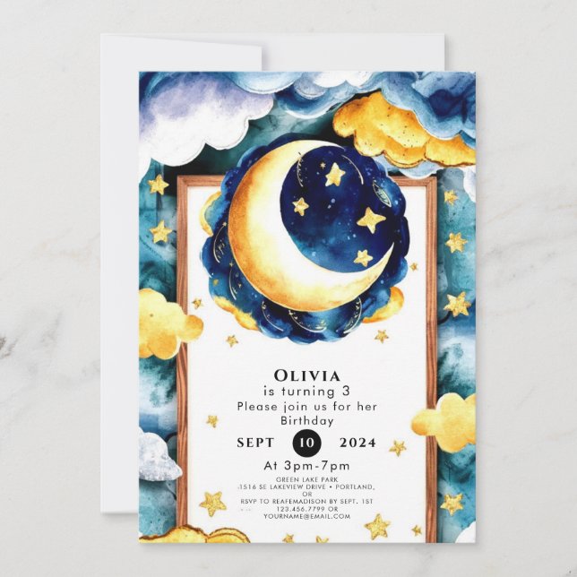 Invitation Enfants personnalisés Lune Anniversaire (Devant)