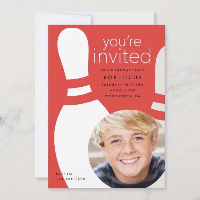 Invitation Enfants Photo bowling fête d'anniversaire (Devant)