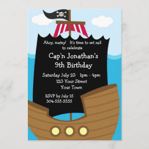 Invitation Enfants Pirate bateau fête d'anniversaire