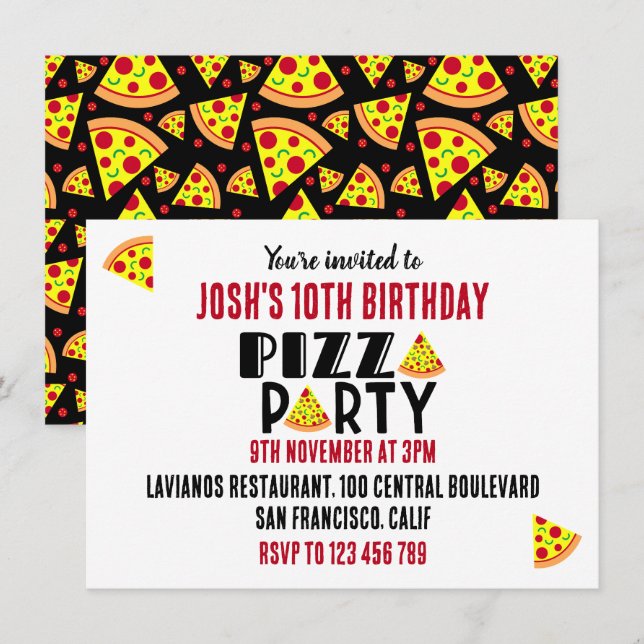 Invitation Enfants Pizza fête d'anniversaire (Devant / Derrière)