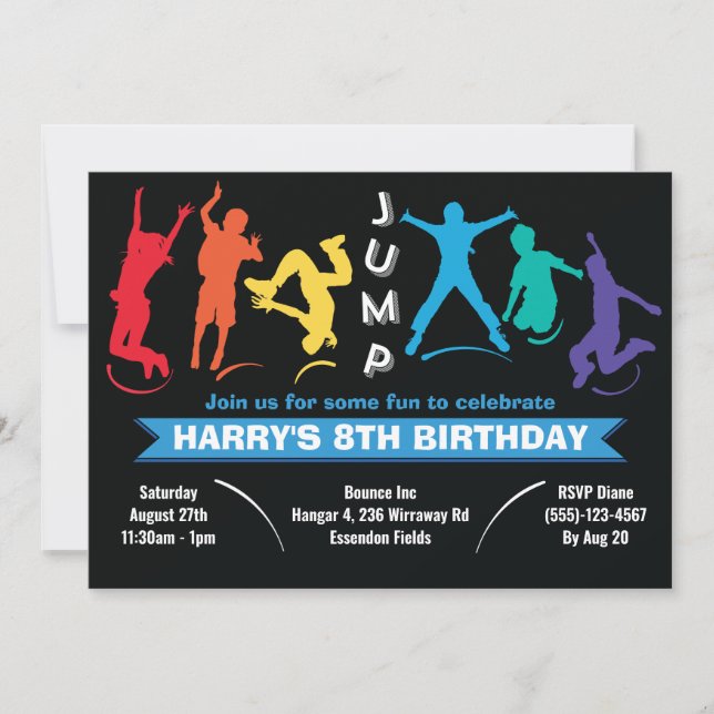 Invitation Enfants Rainbow Jump Trampoline fête d'anniversair (Devant)