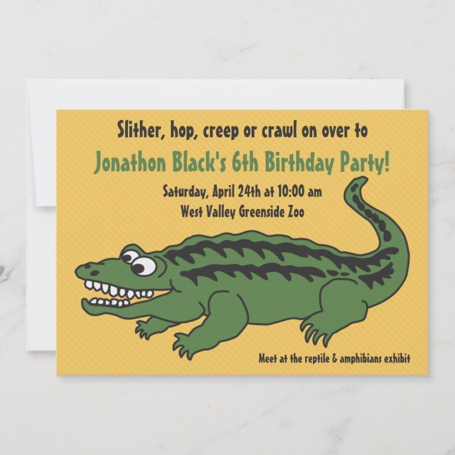 Invitation Enfants Reptile Alligator Anniversaire Fête Invita (Devant)