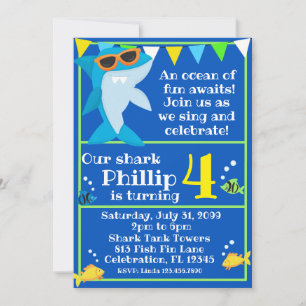 Invitation Enfants requin bleu Fintastic Anniversaire