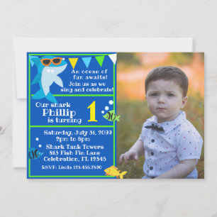 Invitation Enfants requin bleu Fintastic Anniversaire Photo