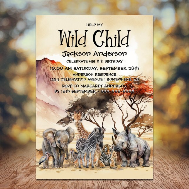 Invitation Enfants sauvages Safari Animaux Anniversaire (Créateur téléchargé)