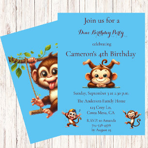 Invitation Enfants Silly Monkey Jungle Thème Anniversaire