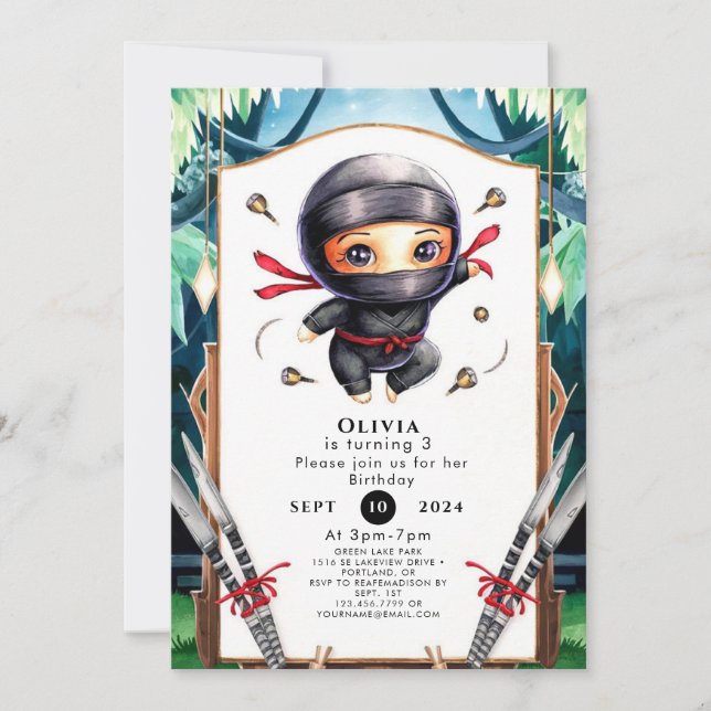 Invitation Enfants simples Ninja Anniversaire (Devant)