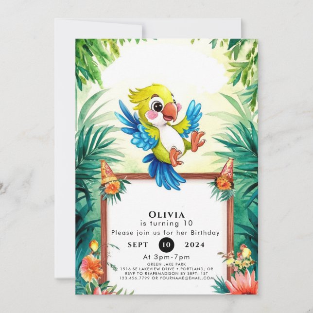 Invitation Enfants simples Parrot Anniversaire (Devant)
