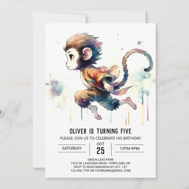 Invitation Enfants Singe Whimsical Anniversaire (Devant)
