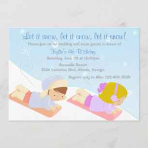 Invitation Enfants Sledding et fête d'anniversaire d'hiver de
