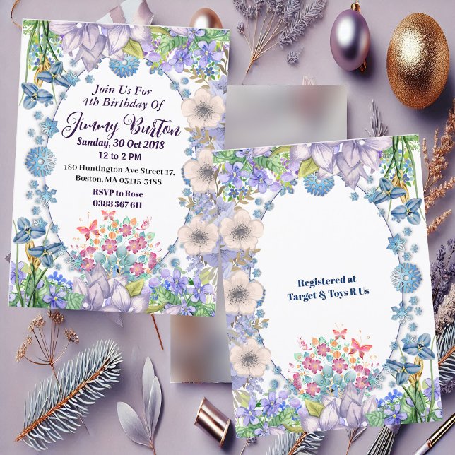 Invitation Enfants Soft Pastel Blue Blooms Oval Floral Annive (Kids Soft Pastel Blue Blooms Oval Floral Birthday Invitation)
