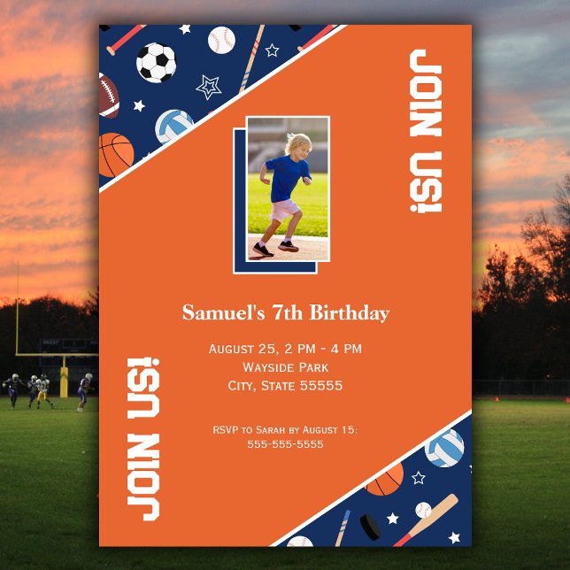 Invitation Enfants Sports Équipement Motif Photo Anniversaire (Créateur téléchargé)