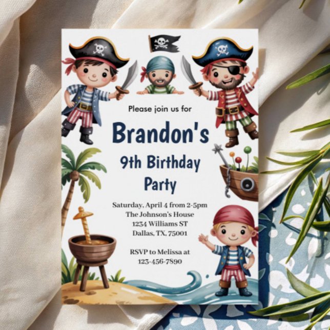Invitation Enfants Summer Beach Pirate fête d'anniversaire (Créateur téléchargé)