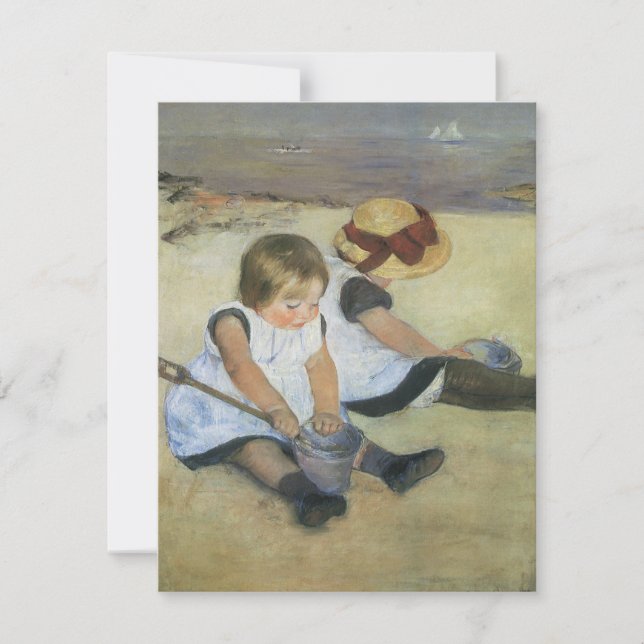 Invitation Enfants sur la plage par Cassatt, Anniversaire Vin (Devant)