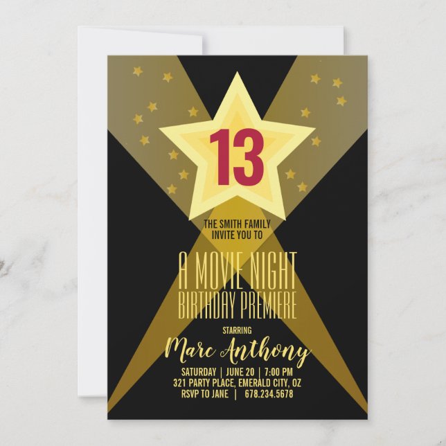 Invitation enfants TOUT âge vieux HOLLYWOOD ANNIVERSAIRE soir (Devant)