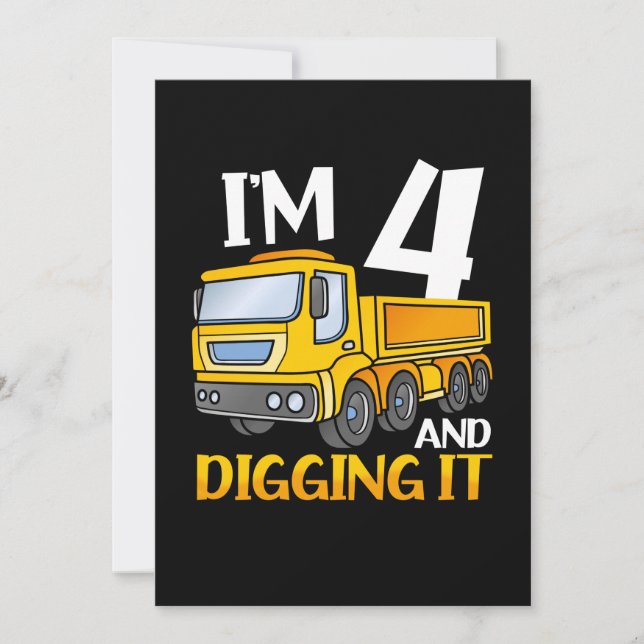 Invitation Enfants Trois 4 ans 4e anniversaire Construction G (Devant)