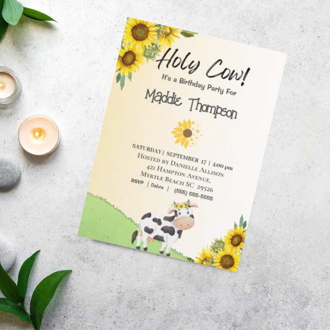 Invitation Enfants Vache tournesol filles garçons fête d'anni (Créateur téléchargé)