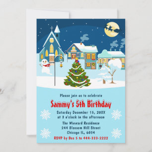 Invitation Enfants Village de Noël d'hiver Fête d'anniversair
