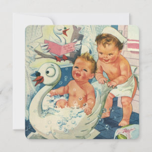 Invitation Enfants vintages dans bain à remous, fête d'annive