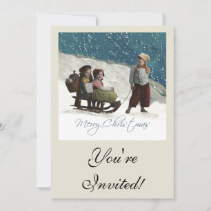 Invitation Enfants vintages Dormir Noël hiver