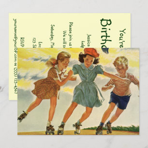Invitation Enfants vintages, Patinage Anniversaire Fête Invit