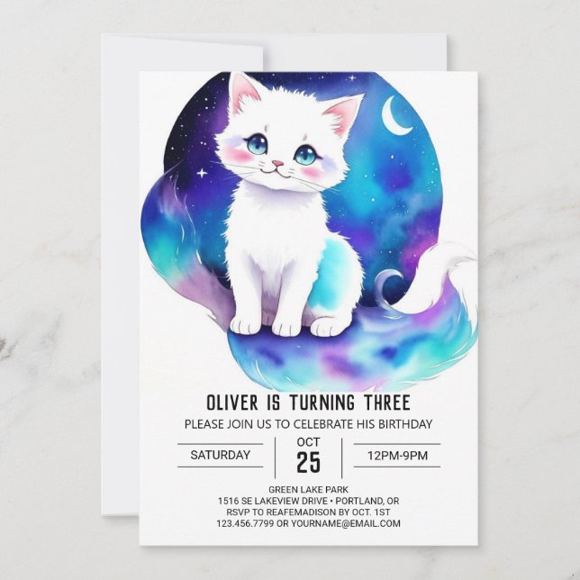 Invitation Enfants Whimsical Kitten Anniversaire (Devant)